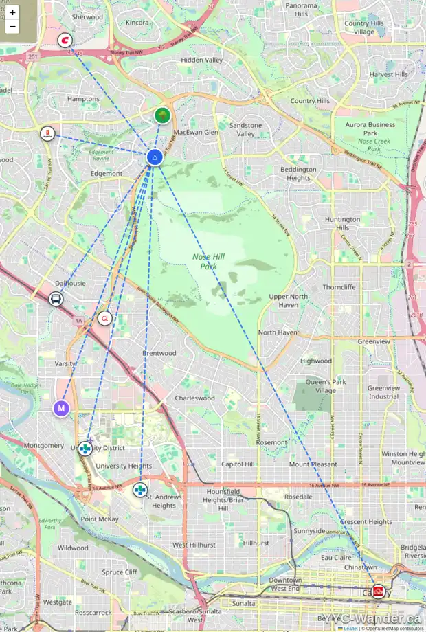 Daily accessibility map for 80 EDGEBROOK PT NW, Calgary showing nearby schools, grocery stores, parks, LRT stations and nearby amenities