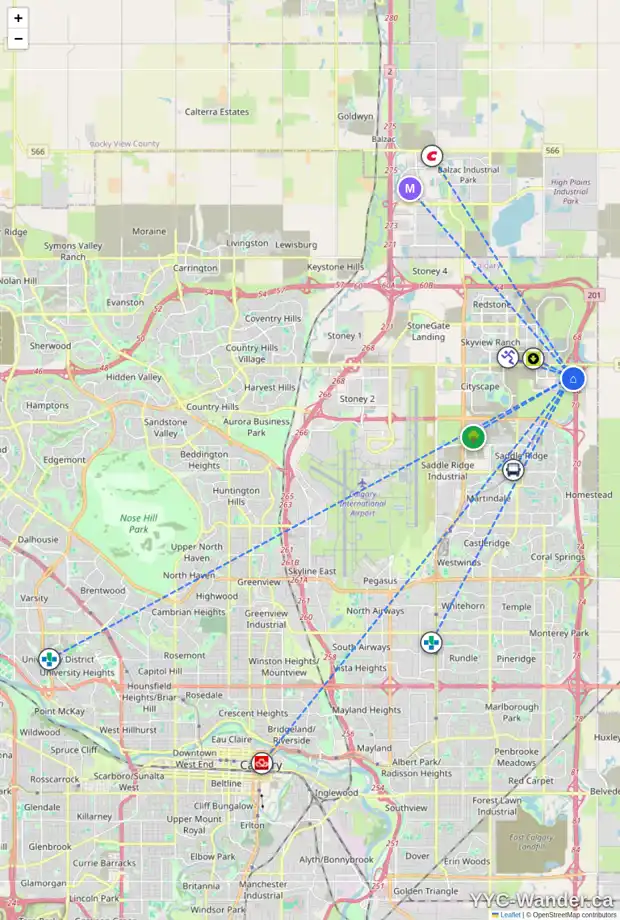 Daily accessibility map for 709 CORNER MEADOWS WY NE, Calgary showing nearby schools, grocery stores, parks, LRT stations and nearby amenities