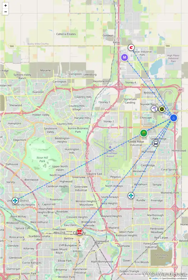 Daily accessibility map for 590 CORNER MEADOWS WY NE, Calgary showing nearby schools, grocery stores, parks, LRT stations and nearby amenities