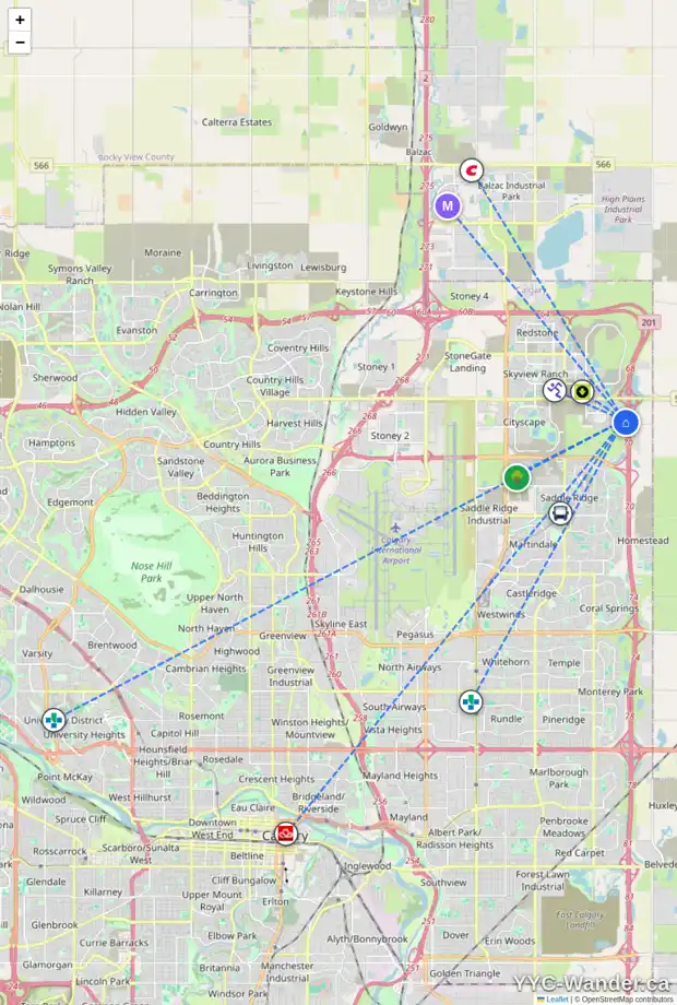 Daily accessibility map for 593 CORNER MEADOWS WY NE, Calgary showing nearby schools, grocery stores, parks, LRT stations and nearby amenities
