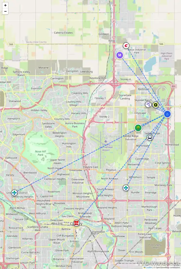 Daily accessibility map for 545 CORNER MEADOWS WY NE, Calgary showing nearby schools, grocery stores, parks, LRT stations and nearby amenities