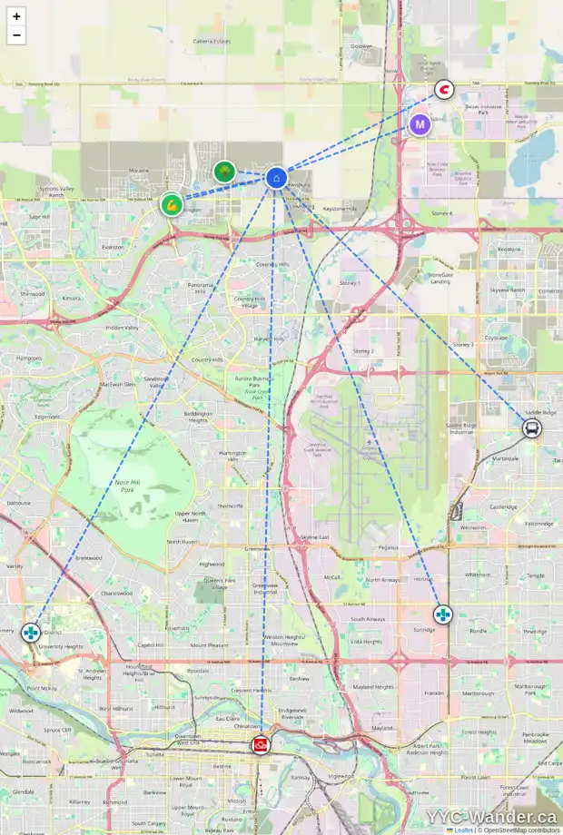 Daily accessibility map for 38 HERRON ST NE, Calgary showing nearby schools, grocery stores, parks, LRT stations and nearby amenities