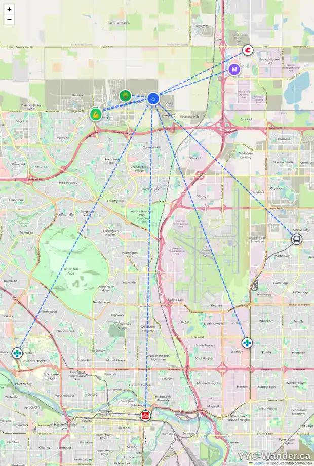 Daily accessibility map for 27 HERRON ST NE, Calgary showing nearby schools, grocery stores, parks, LRT stations and nearby amenities