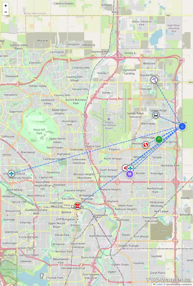 Daily accessibility map for 113 HOMESTEAD CR NE, Calgary showing nearby schools, grocery stores, parks, LRT stations and nearby amenities