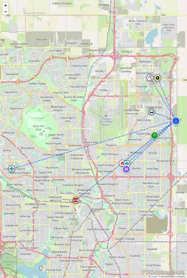 Daily accessibility map for 139 HOMESTEAD PA NE, Calgary showing nearby schools, grocery stores, parks, LRT stations and nearby amenities