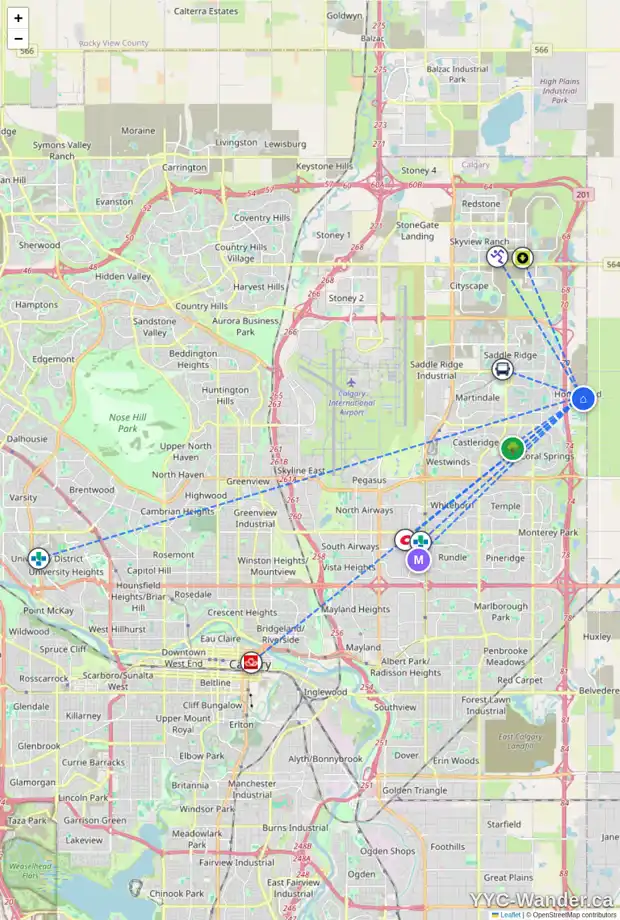 Daily accessibility map for 159 HOMESTEAD PA NE, Calgary showing nearby schools, grocery stores, parks, LRT stations and nearby amenities