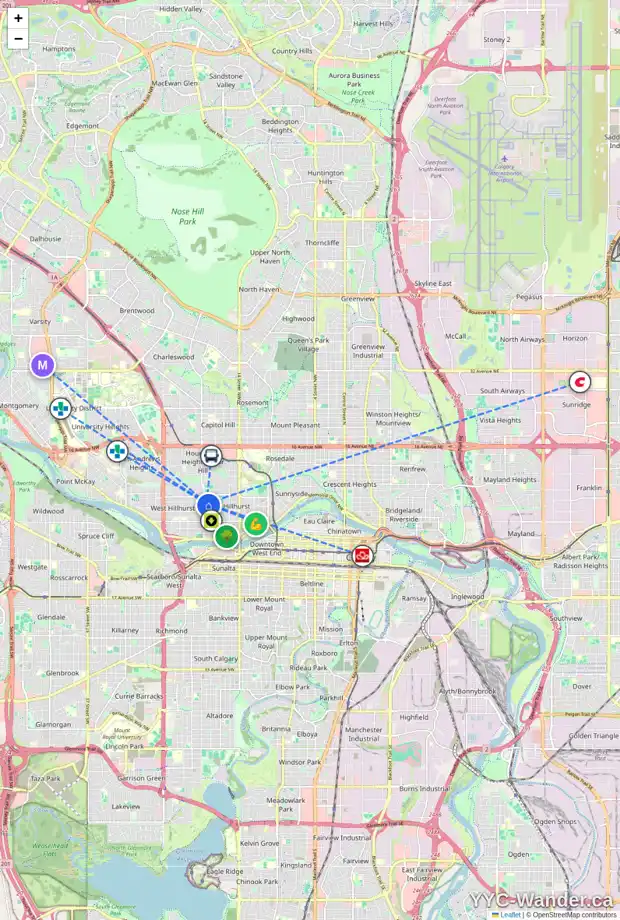 Daily accessibility map for 429 18A ST NW, Calgary showing nearby schools, grocery stores, parks, LRT stations and nearby amenities