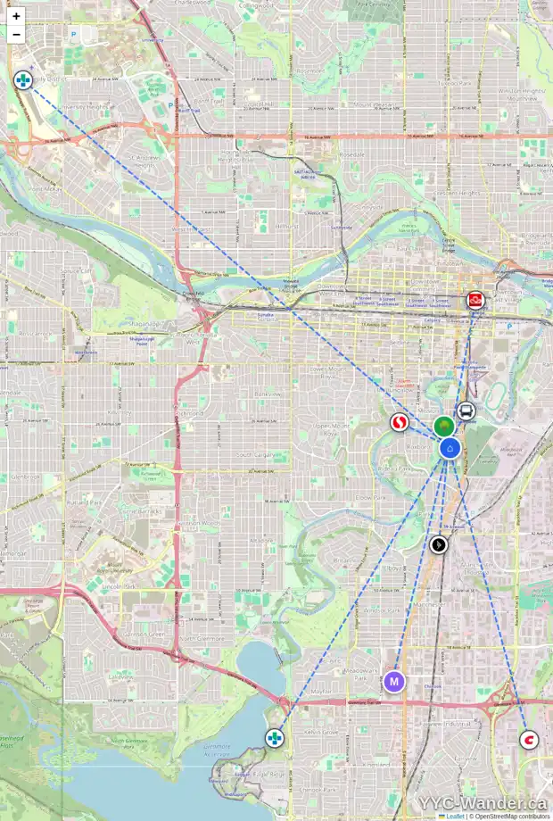 Daily accessibility map for 2817 ERLTON ST SW, Calgary showing nearby schools, grocery stores, parks, LRT stations and nearby amenities