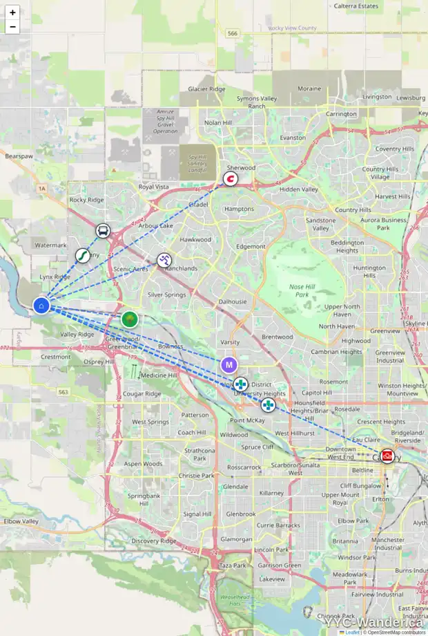 Daily accessibility map for 42 ROWMONT LI NW, Calgary showing nearby schools, grocery stores, parks, LRT stations and nearby amenities