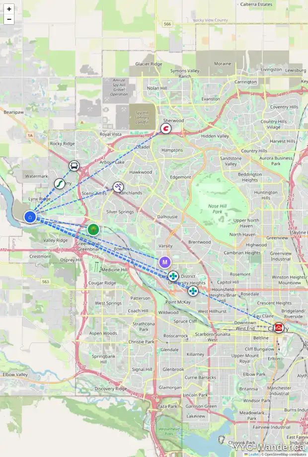Daily accessibility map for 24 ROYSTON RI NW, Calgary showing nearby schools, grocery stores, parks, LRT stations and nearby amenities