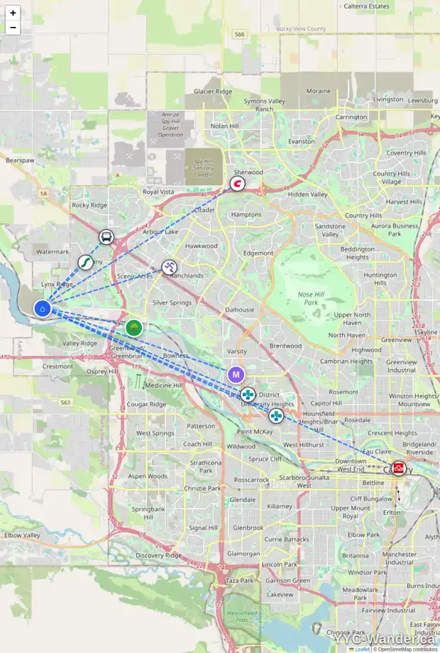 Daily accessibility map for 43 ROYSTON RI NW, Calgary showing nearby schools, grocery stores, parks, LRT stations and nearby amenities