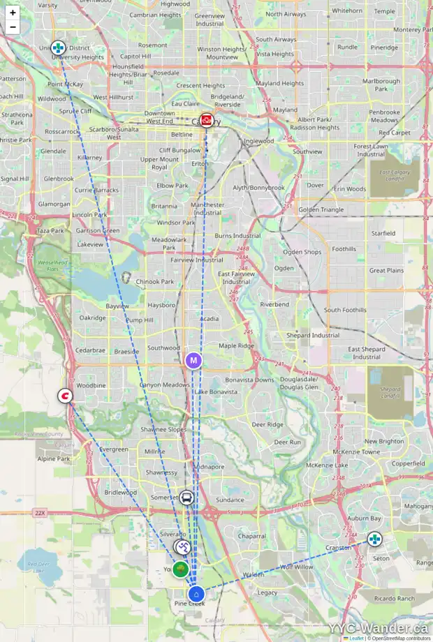 Daily accessibility map for 104 CREEKSTONE DR SW, Calgary showing nearby schools, grocery stores, parks, LRT stations and nearby amenities