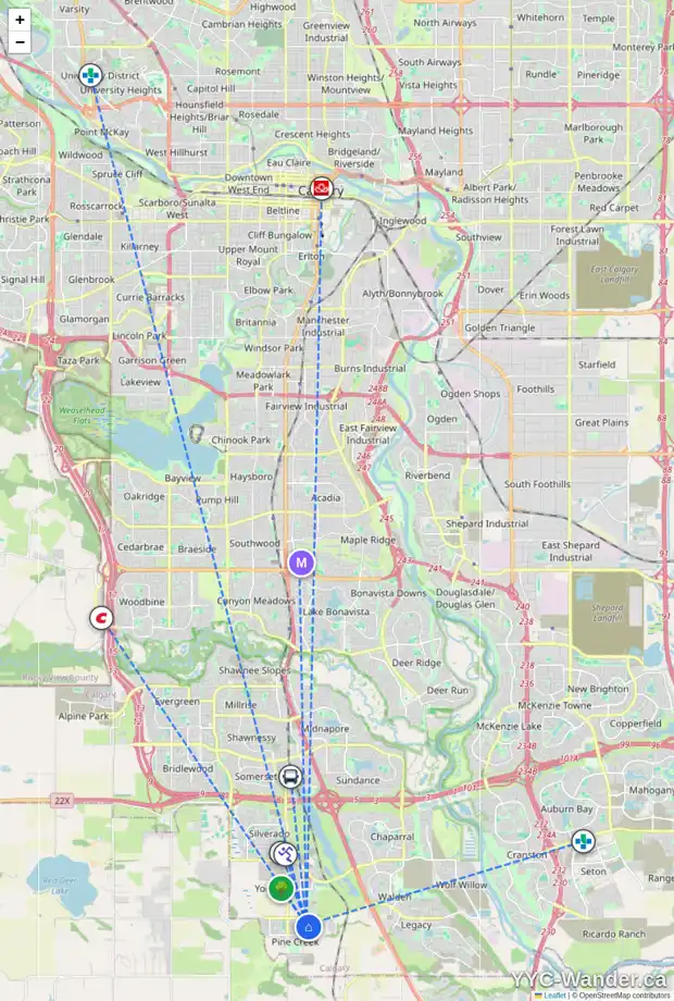 Daily accessibility map for 221 CREEKSTONE PH SW, Calgary showing nearby schools, grocery stores, parks, LRT stations and nearby amenities