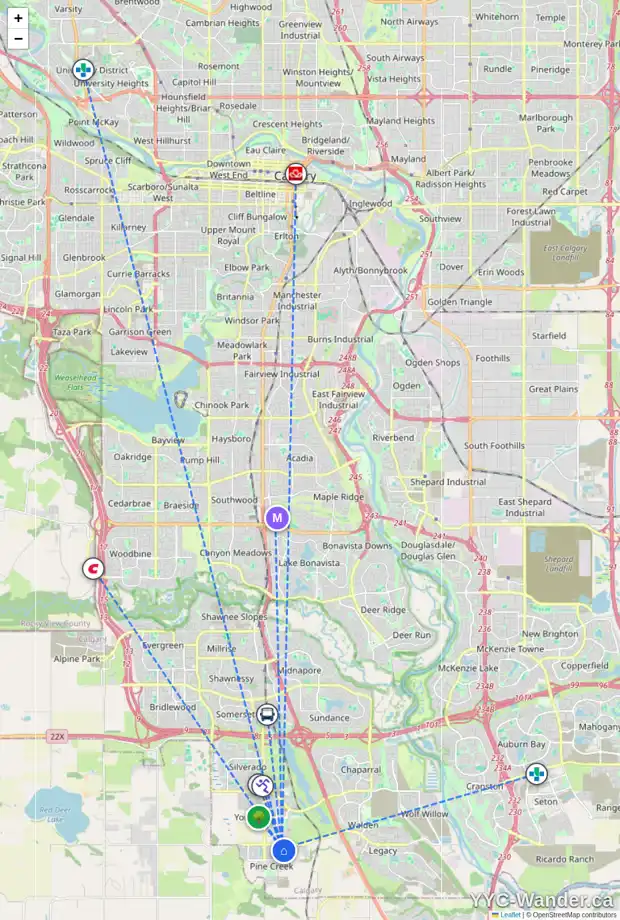 Daily accessibility map for 197 CREEKSTONE PH SW, Calgary showing nearby schools, grocery stores, parks, LRT stations and nearby amenities