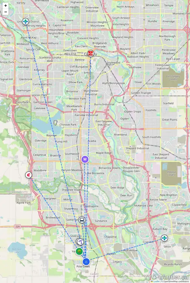 Daily accessibility map for 68 CREEKSTONE DR SW, Calgary showing nearby schools, grocery stores, parks, LRT stations and nearby amenities