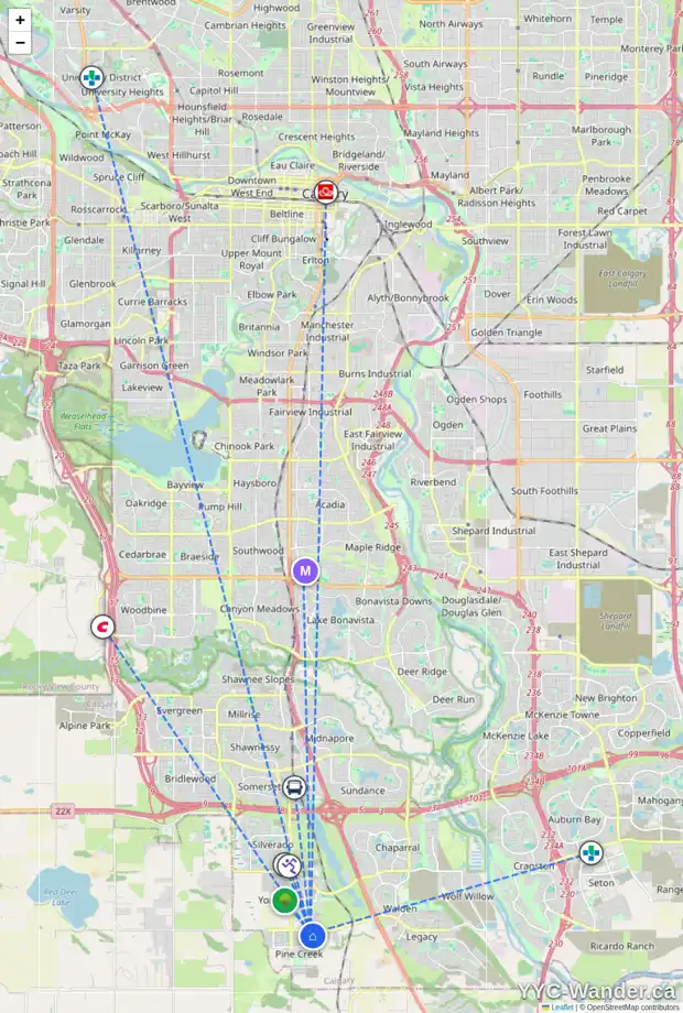 Daily accessibility map for 173 CREEKSTONE PH SW, Calgary showing nearby schools, grocery stores, parks, LRT stations and nearby amenities