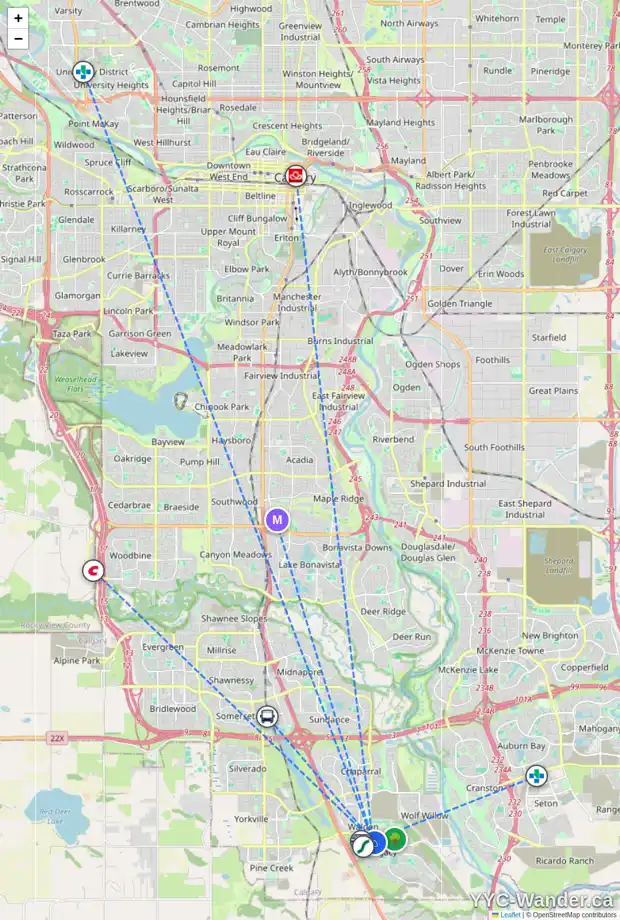 Daily accessibility map for 2303 100 WALGROVE CO SE, Calgary showing nearby schools, grocery stores, parks, LRT stations and nearby amenities