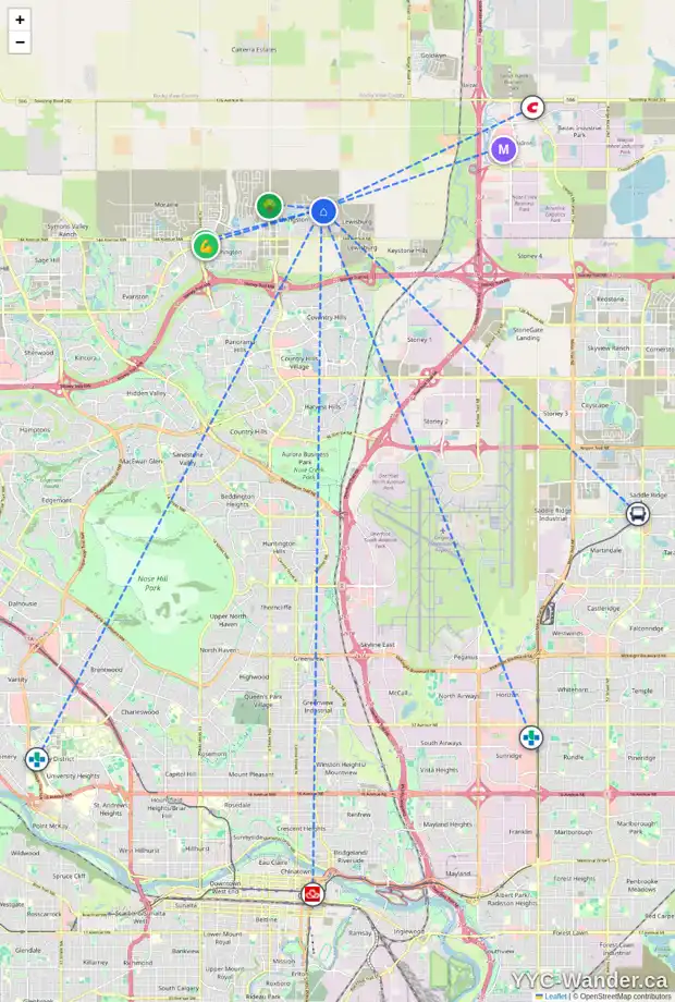 Daily accessibility map for 145 HERRON RI NE, Calgary showing nearby schools, grocery stores, parks, LRT stations and nearby amenities