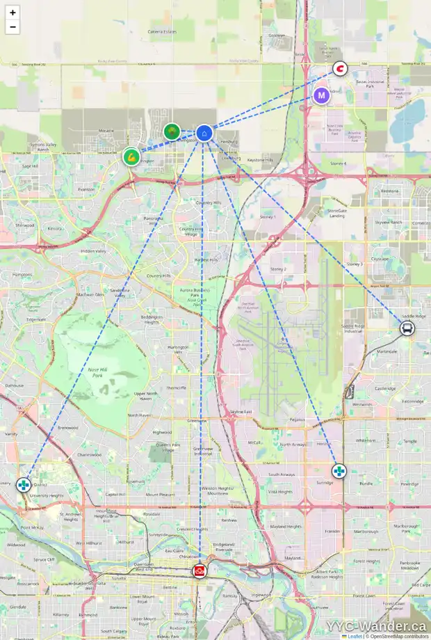 Daily accessibility map for 183 HERRON RI NE, Calgary showing nearby schools, grocery stores, parks, LRT stations and nearby amenities