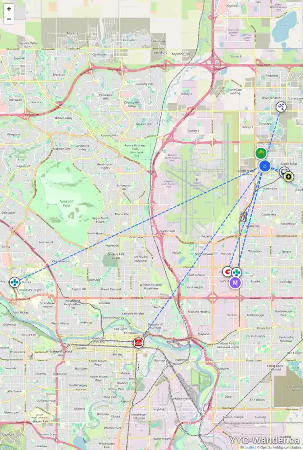 Daily accessibility map for 4942 84 AV NE, Calgary showing nearby schools, grocery stores, parks, LRT stations and nearby amenities