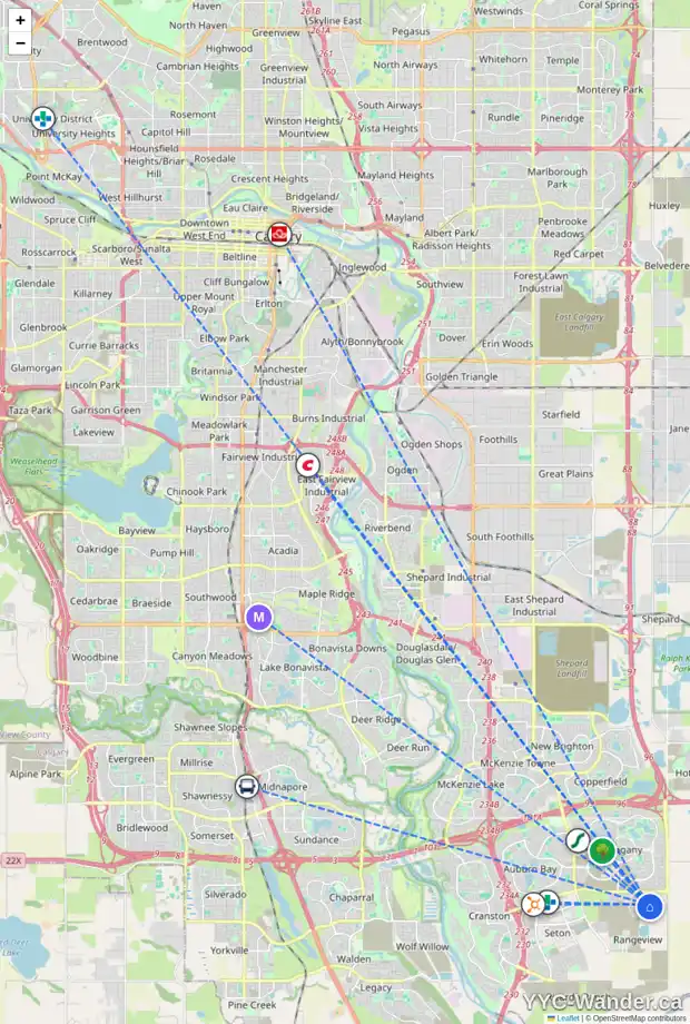 Daily accessibility map for 66 SAVOY LD SE, Calgary showing nearby schools, grocery stores, parks, LRT stations and nearby amenities