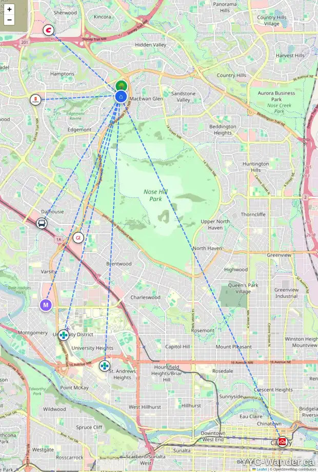 Daily accessibility map for 267 EDGEBROOK PA NW, Calgary showing nearby schools, grocery stores, parks, LRT stations and nearby amenities