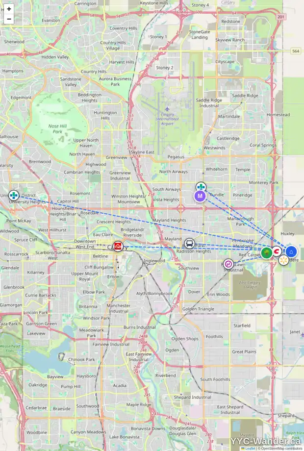 Daily accessibility map for 47 BELVEDERE GR SE, Calgary showing nearby schools, grocery stores, parks, LRT stations and nearby amenities