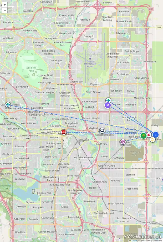 Daily accessibility map for 160 BELVEDERE DR SE, Calgary showing nearby schools, grocery stores, parks, LRT stations and nearby amenities