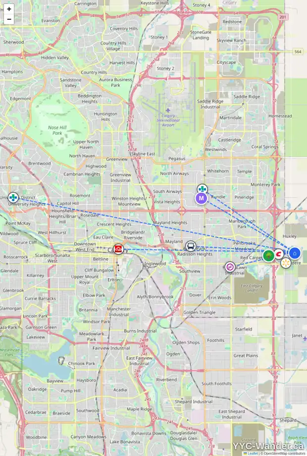Daily accessibility map for 245 BELVEDERE DR SE, Calgary showing nearby schools, grocery stores, parks, LRT stations and nearby amenities