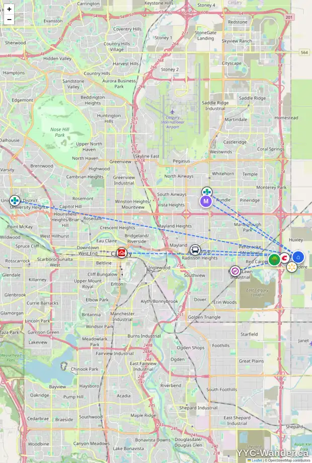Daily accessibility map for 176 BELVEDERE DR SE, Calgary showing nearby schools, grocery stores, parks, LRT stations and nearby amenities