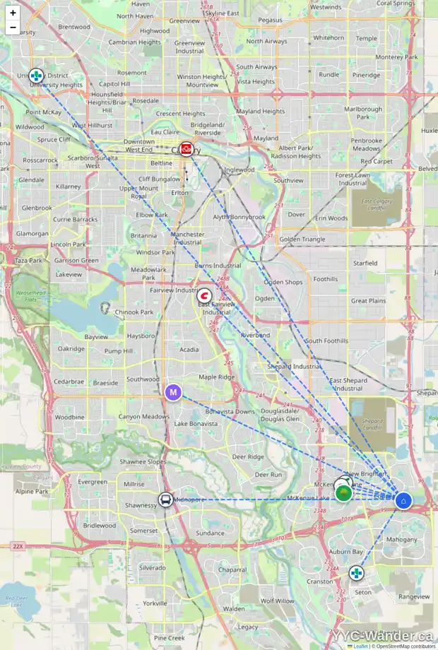 Daily accessibility map for 58 COPPERHEAD WY SE, Calgary showing nearby schools, grocery stores, parks, LRT stations and nearby amenities