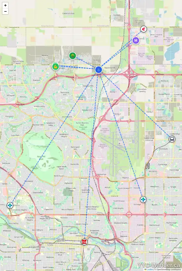 Daily accessibility map for 552 LEWISBURG PL NE, Calgary showing nearby schools, grocery stores, parks, LRT stations and nearby amenities