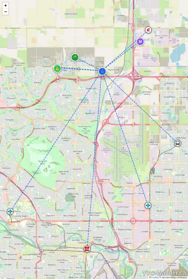 Daily accessibility map for 43 LEWISBURG MR NE, Calgary showing nearby schools, grocery stores, parks, LRT stations and nearby amenities
