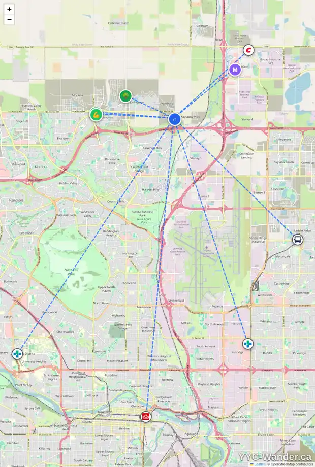 Daily accessibility map for 72 LEWISBURG CL NE, Calgary showing nearby schools, grocery stores, parks, LRT stations and nearby amenities