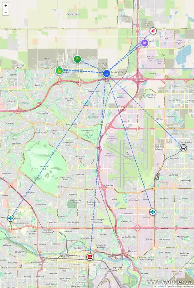 Daily accessibility map for 21 LEWISBURG CL NE, Calgary showing nearby schools, grocery stores, parks, LRT stations and nearby amenities