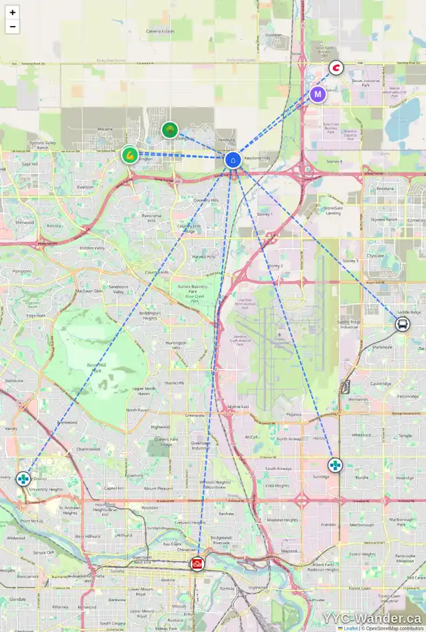 Daily accessibility map for 8 LEWISBURG CL NE, Calgary showing nearby schools, grocery stores, parks, LRT stations and nearby amenities