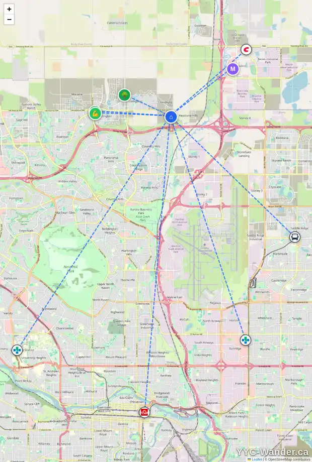 Daily accessibility map for 12 LEWISBURG CL NE, Calgary showing nearby schools, grocery stores, parks, LRT stations and nearby amenities