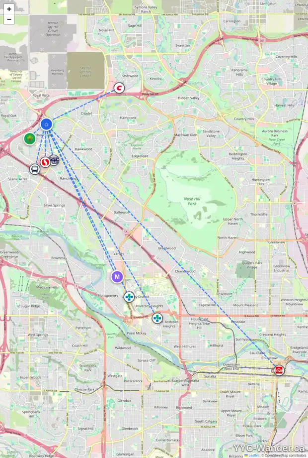 Daily accessibility map for 71 ARBOUR BUTTE WY NW, Calgary showing nearby schools, grocery stores, parks, LRT stations and nearby amenities