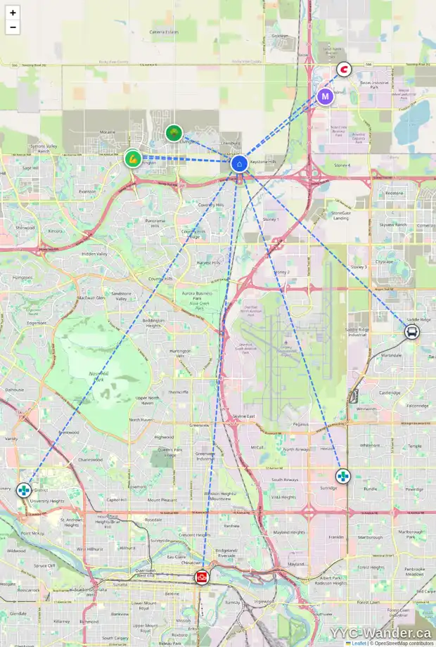 Daily accessibility map for 28 LEWISBURG CL NE, Calgary showing nearby schools, grocery stores, parks, LRT stations and nearby amenities