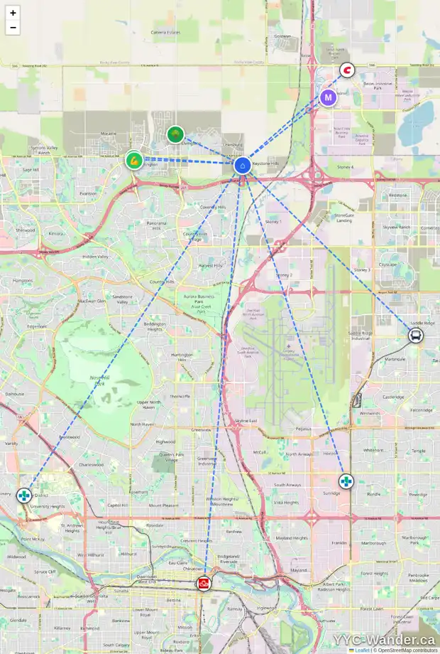 Daily accessibility map for 40 LEWISBURG CL NE, Calgary showing nearby schools, grocery stores, parks, LRT stations and nearby amenities