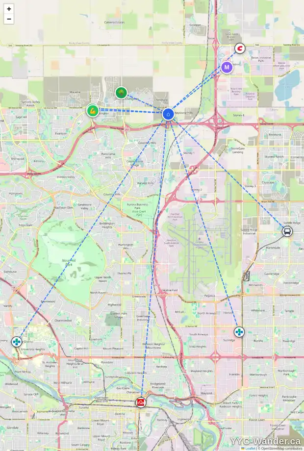Daily accessibility map for 52 LEWISBURG CL NE, Calgary showing nearby schools, grocery stores, parks, LRT stations and nearby amenities