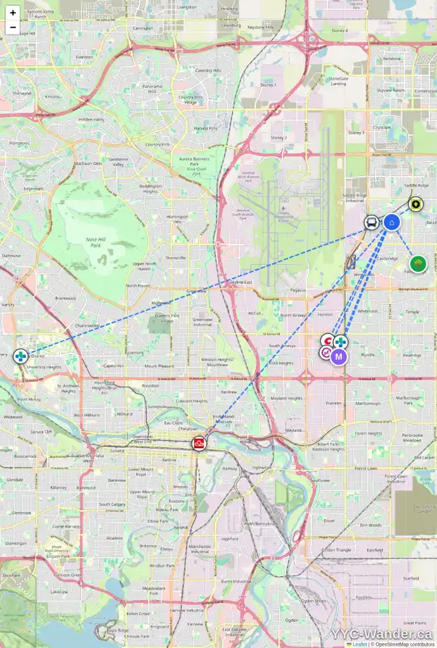 Daily accessibility map for 17 MARTIN CROSSING WY NE, Calgary showing nearby schools, grocery stores, parks, LRT stations and nearby amenities