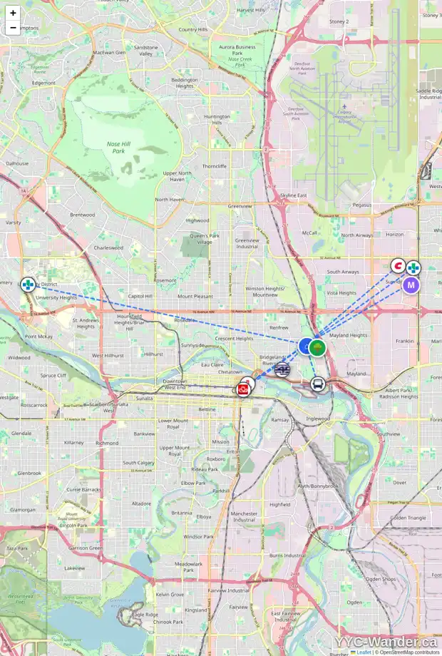 Daily accessibility map for 710 13 ST NE, Calgary showing nearby schools, grocery stores, parks, LRT stations and nearby amenities