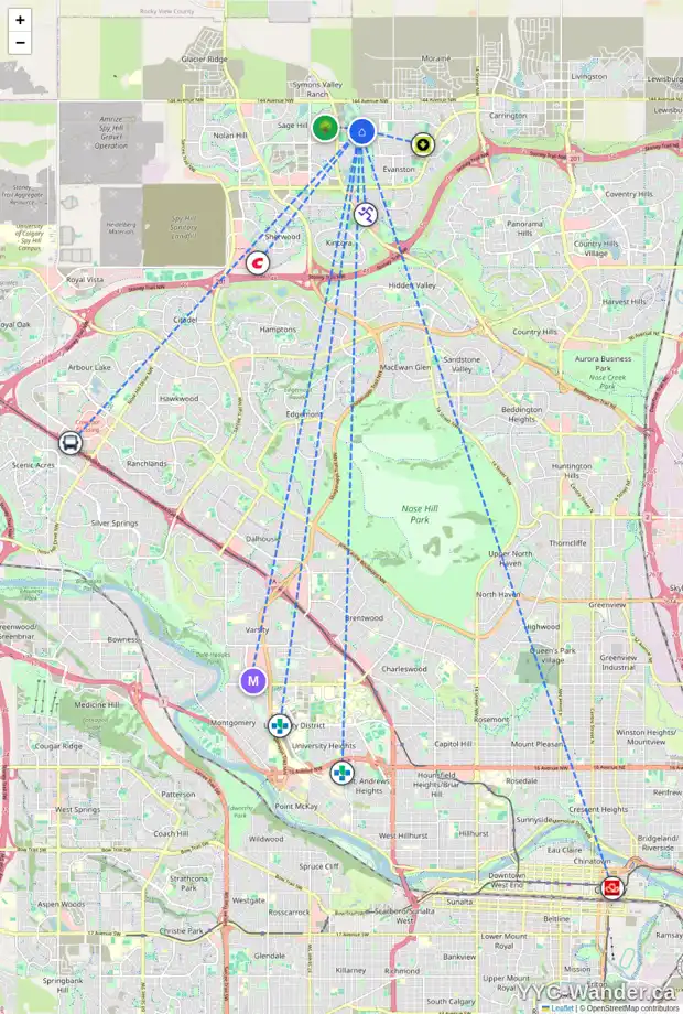 Daily accessibility map for 115 SAGE MEADOWS VW NW, Calgary showing nearby schools, grocery stores, parks, LRT stations and nearby amenities