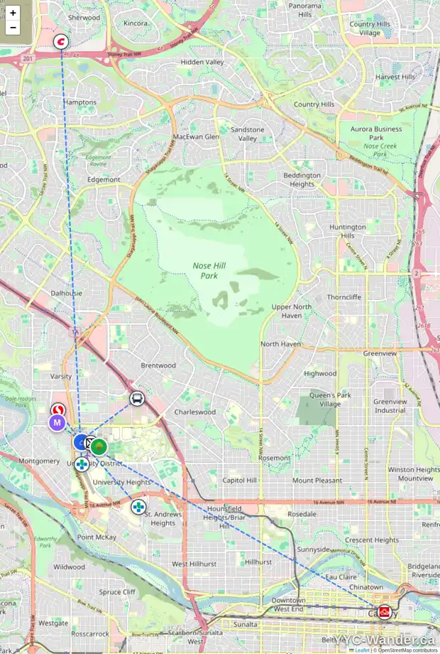 Daily accessibility map for 413 4275 NORFORD AV NW, Calgary showing nearby schools, grocery stores, parks, LRT stations and nearby amenities