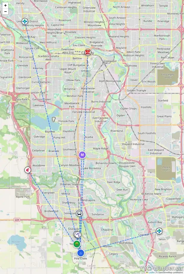 Daily accessibility map for 732 CREEKSTONE CI SW, Calgary showing nearby schools, grocery stores, parks, LRT stations and nearby amenities