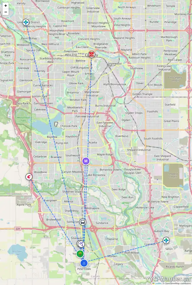 Daily accessibility map for 740 CREEKSTONE CI SW, Calgary showing nearby schools, grocery stores, parks, LRT stations and nearby amenities