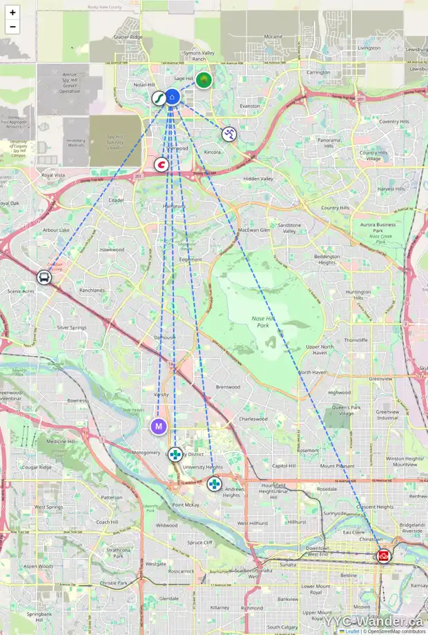 Daily accessibility map for 175 SAGE HILL HT NW, Calgary showing nearby schools, grocery stores, parks, LRT stations and nearby amenities