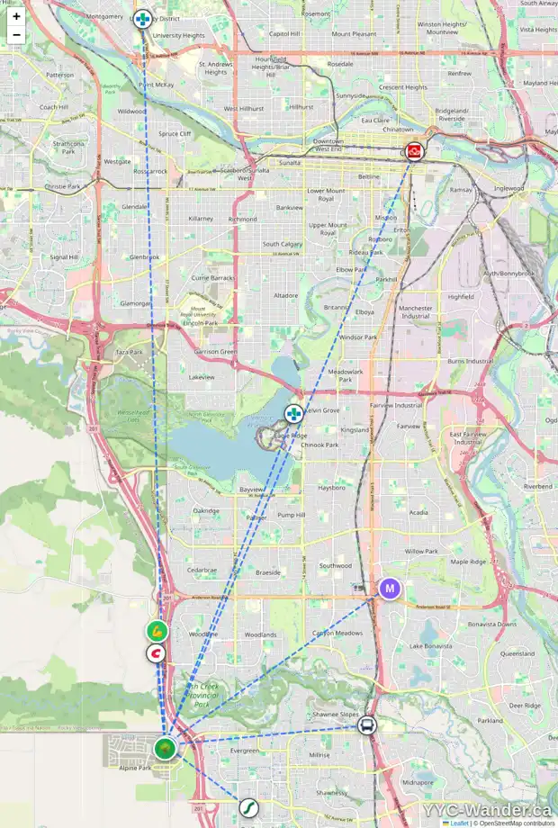 Daily accessibility map for 51 BLUEROCK AV SW, Calgary showing nearby schools, grocery stores, parks, LRT stations and nearby amenities
