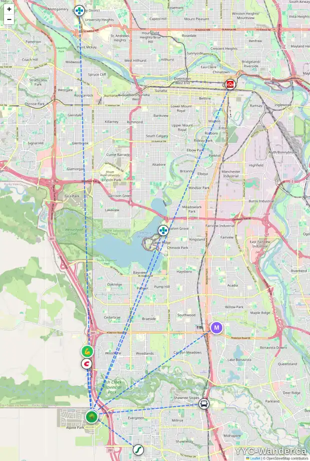 Daily accessibility map for 55 BLUEROCK AV SW, Calgary showing nearby schools, grocery stores, parks, LRT stations and nearby amenities